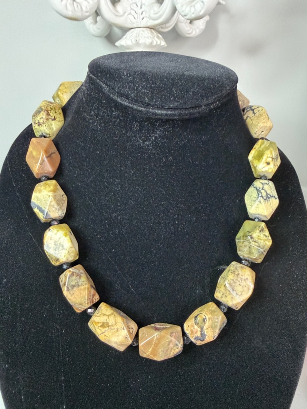 Hand Crafted Yellow Jasper and Earth-Tone Statement Necklace 20”